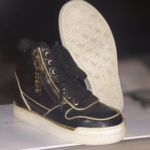 Black and Gold High-Top Sneakers